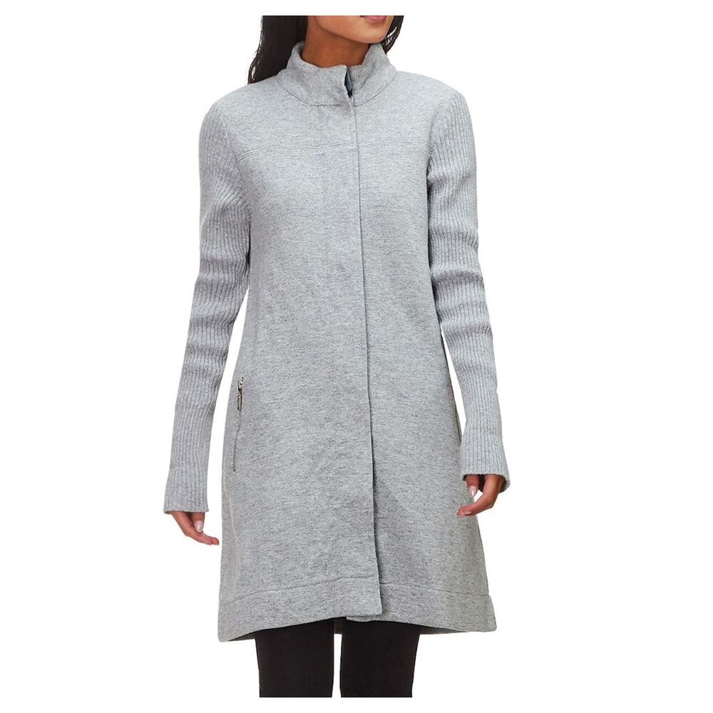Barbour Light Gray Long Knit Zip Front Coat